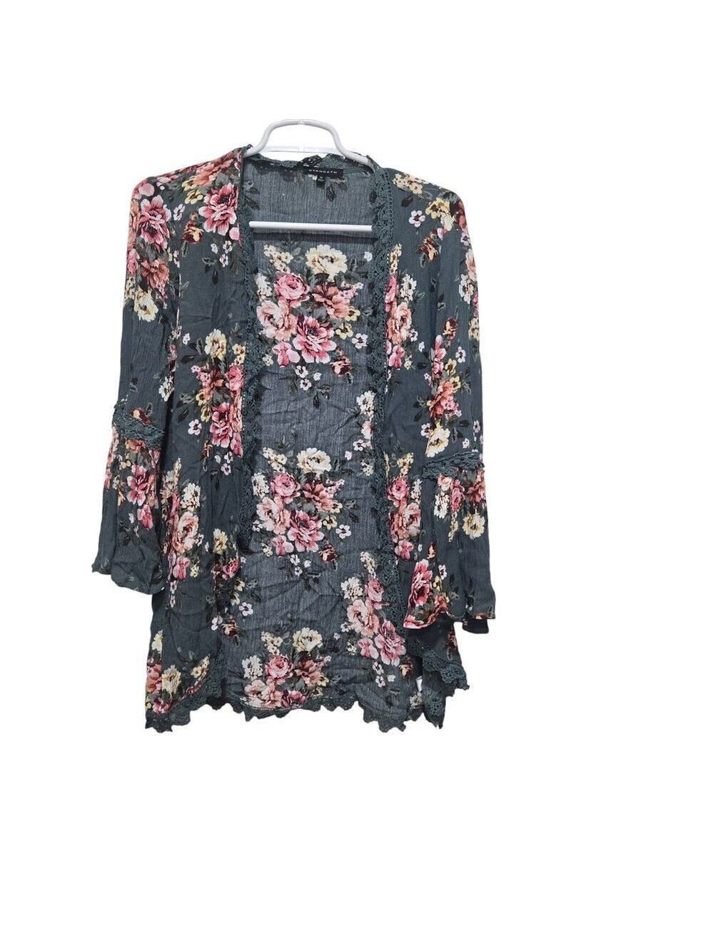 Staccato Floral Lace Trim Kimono Cardigan Boho Medium